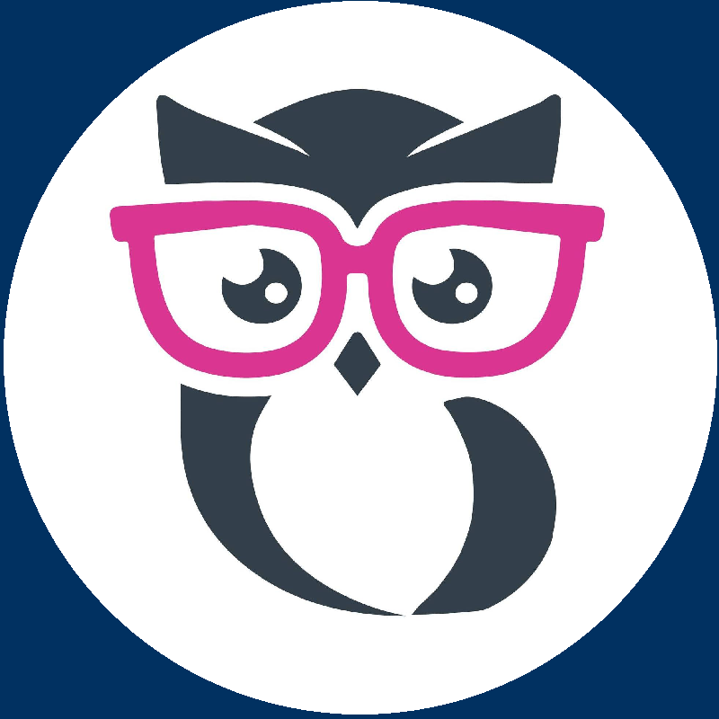 Sowa w różowych okularach- logo Salonu Optycznego Sowa w Bielawie